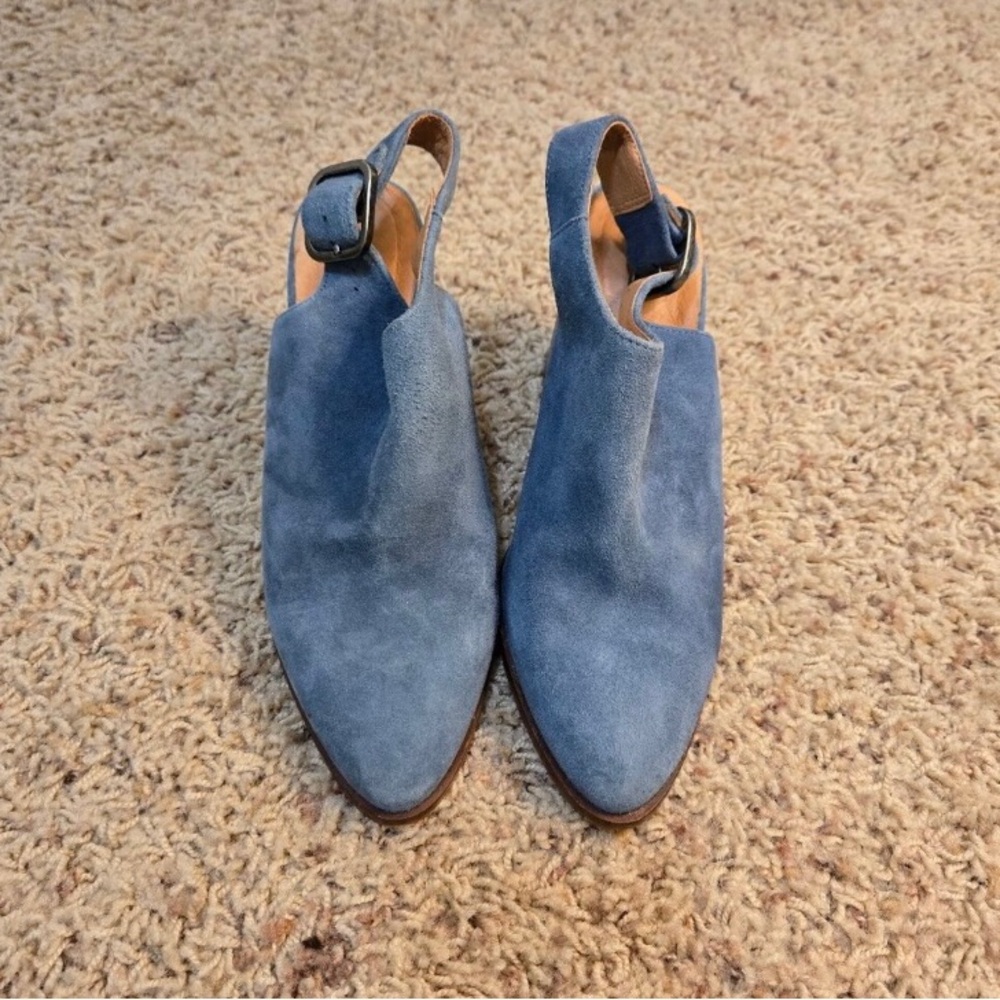 Gee WaWa Mules Womens SZ EU 37 US 6.5-7 Blue Suede Ankle Wrap Bootie Shoes Boho
